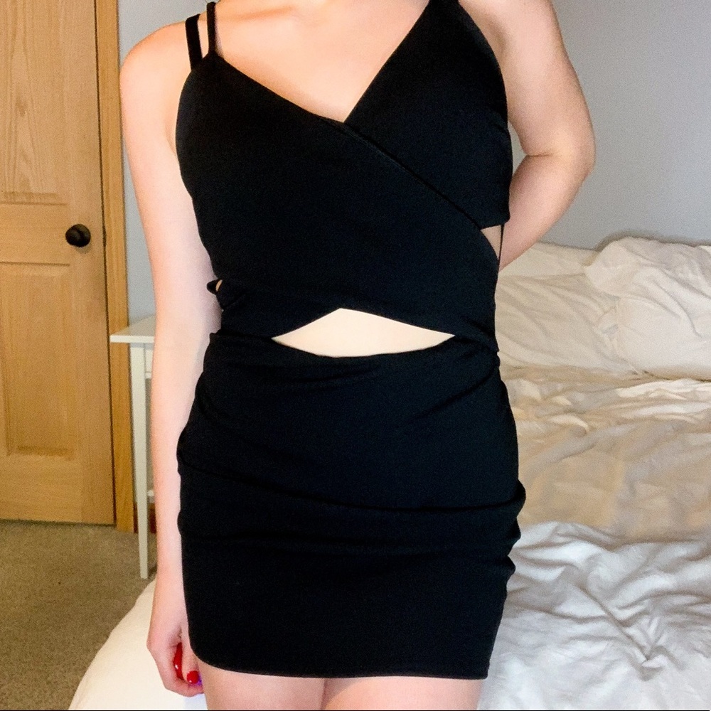 Blue Blush Black Bodycon Mini Dress with Slits
